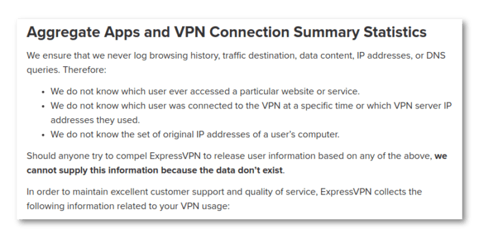 ExpressVPN 日志记录政策