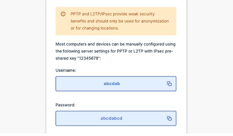 L2TP username and password expressvpn